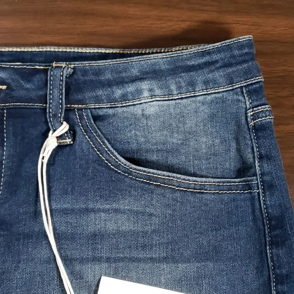 NEW NWT Jean Denim Distressed‎ Raw Hem Skirt by KanCan KC6062M Size 11 29